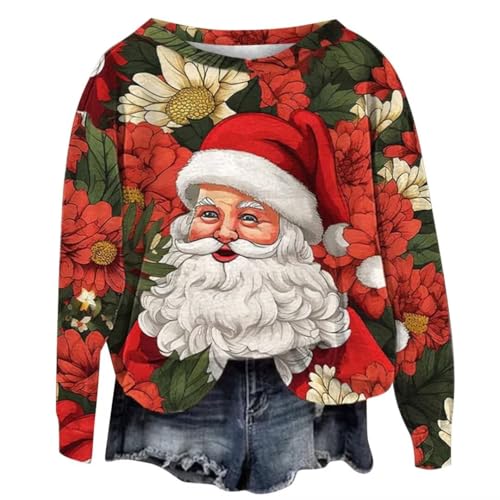 Ugly Christmas Sweatshirts for Women Casual 2024 Long Sleeve Xmas Print Pullover Shirts Crew Neck Sweaters