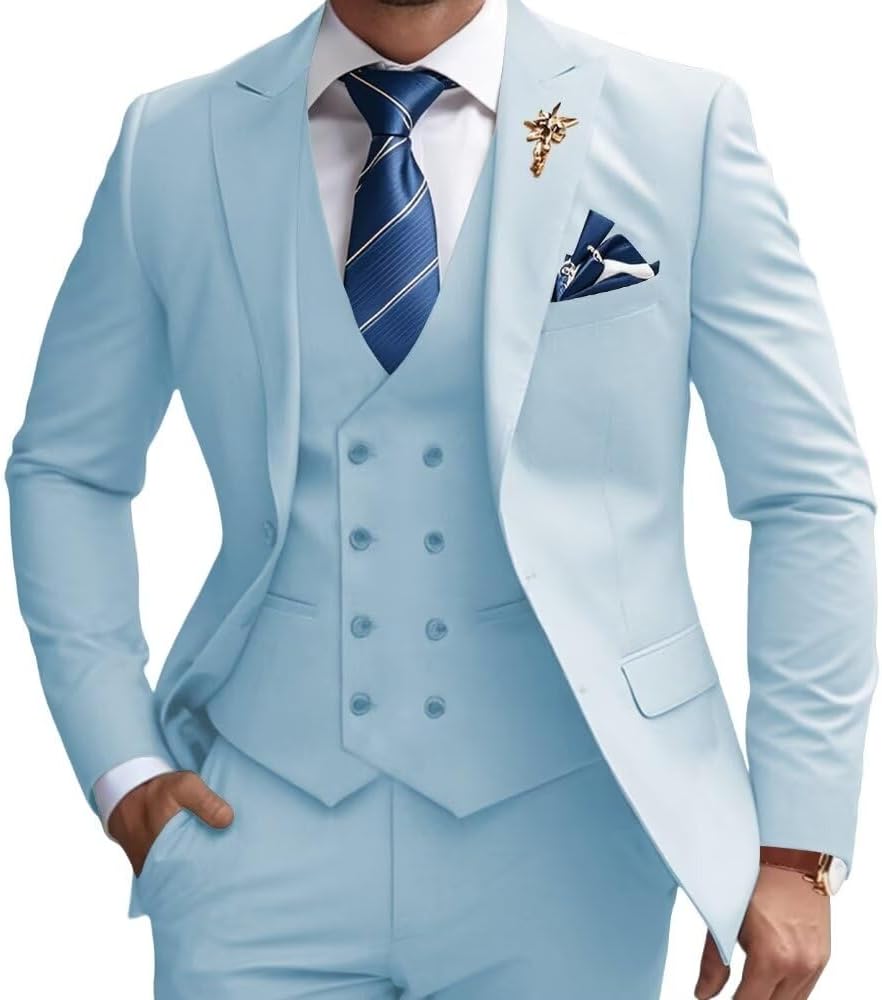 Mens Suits 3 Piece Slim Fit Suit Set Business Wedding Tuxedo Jacket Vest Pants