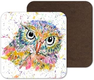 Coaster Owl British Wildlife Animals Coasters Watercolour Art Gift Work Office Dining Tea coffee (1)