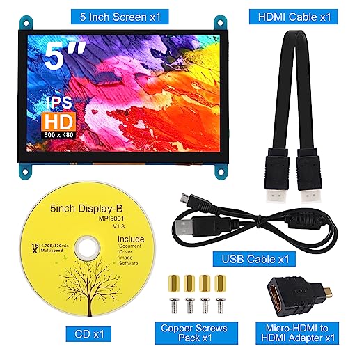 Image of 5 Inch IPS Touch Screen Display 800x480 Capacitive Screen HDMI HD Screen Full View Color LCD Liquid Crystal Screen for Windows 10 8 7, BB Black etc