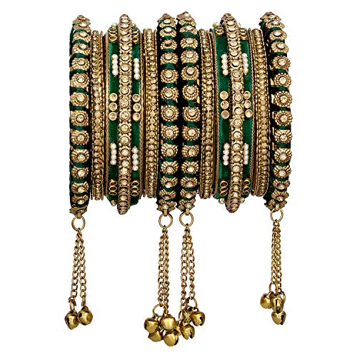 Aheli Wedding Party Designer Faux Stone Studded Bridal Bangle Set Chuda with Hangings Indian Traditional Bangles Ethnic Fashion Jewelry Gift for Women Blue