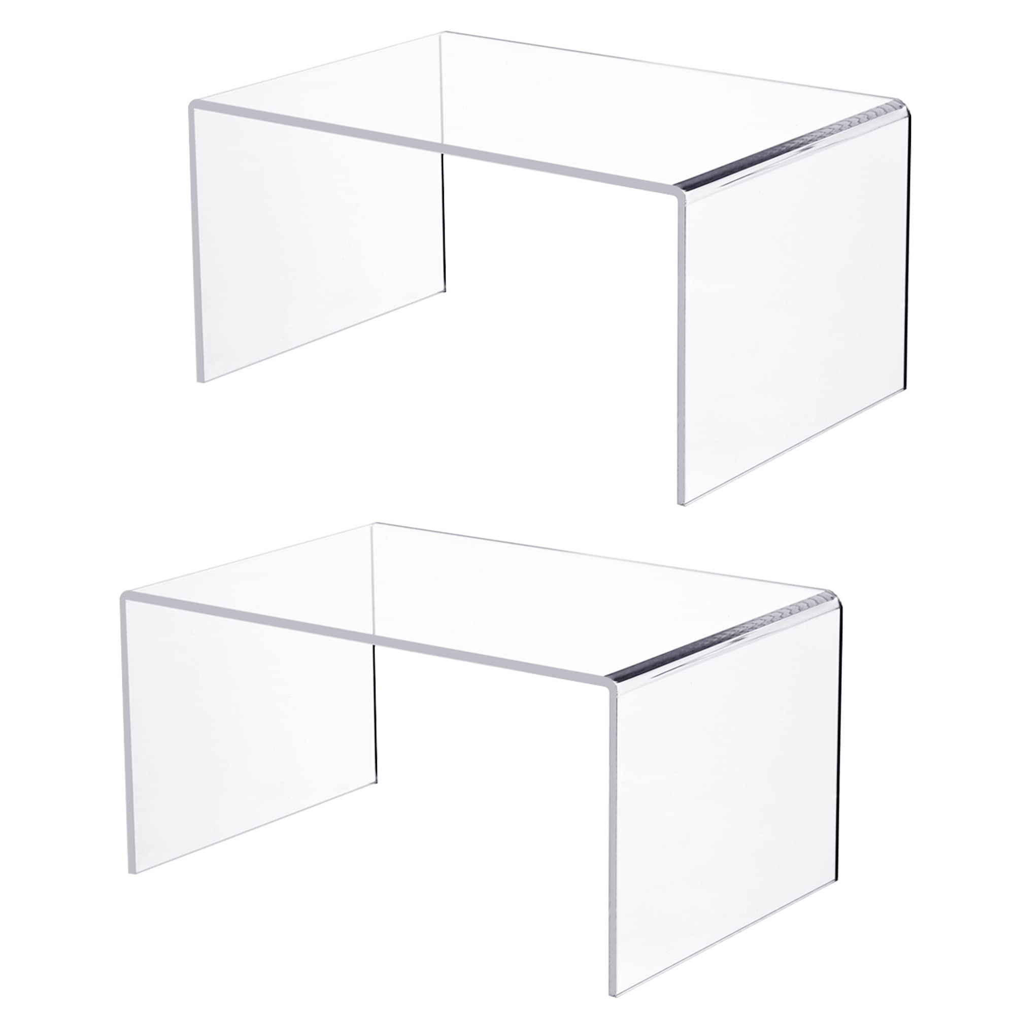 2 PC Extra Large Clear Acrylic Risers, Acrylic Display Risers Shelf Showcase Fixtures for Jewelry, Display Stand for Amiibo Funko POP Figures, Cupcakes, Food Display, Cabinet- (12''x7.75''x6'', 2 sets