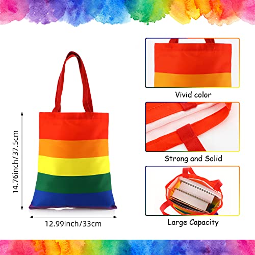 Reginary Rainbow Tote Bag Pride Gift Bag Rainbow Beach LGBT Reusable Laptop Handbags with 6 Pcs Round LGBT Pins Cute Badge for Women Men Work Study Pride Parade Wedding Party Gifts, 14. 76" x 12. 99"2