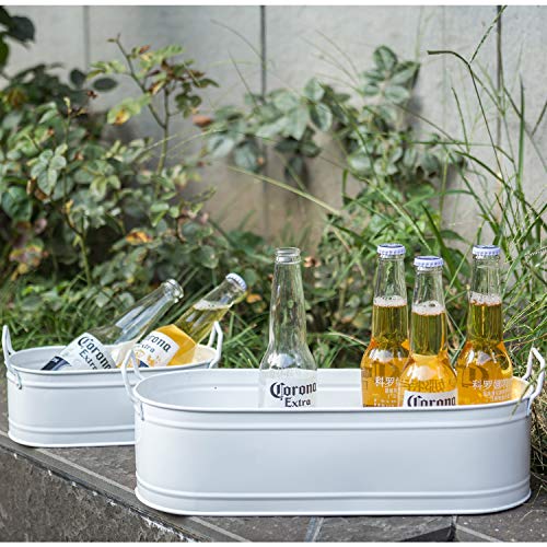 HORTICAN Garden Decor Flower Pot, Versatile Metal Tub for Plants, Oval Garden Container with Handles, Galvanized Zinc, Beverage Tub for Wedding & Parties Indoor or Outdoor (Set of 2) - Thumbnail 3