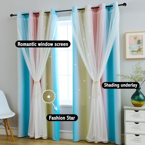 Image of Anytime Star Blackout Curtains for Girls Bedroom Kids Room,Green