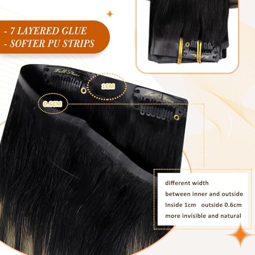 Image of Full Shine Seamless Clip in Hair Extensions Human Hair, Balayage Natural Black to Blonde Balayage Highlights, Invisible PU Weft for Short Hair, Lightweight 80g Natural Volume, 12 Inch, 8 Pcs