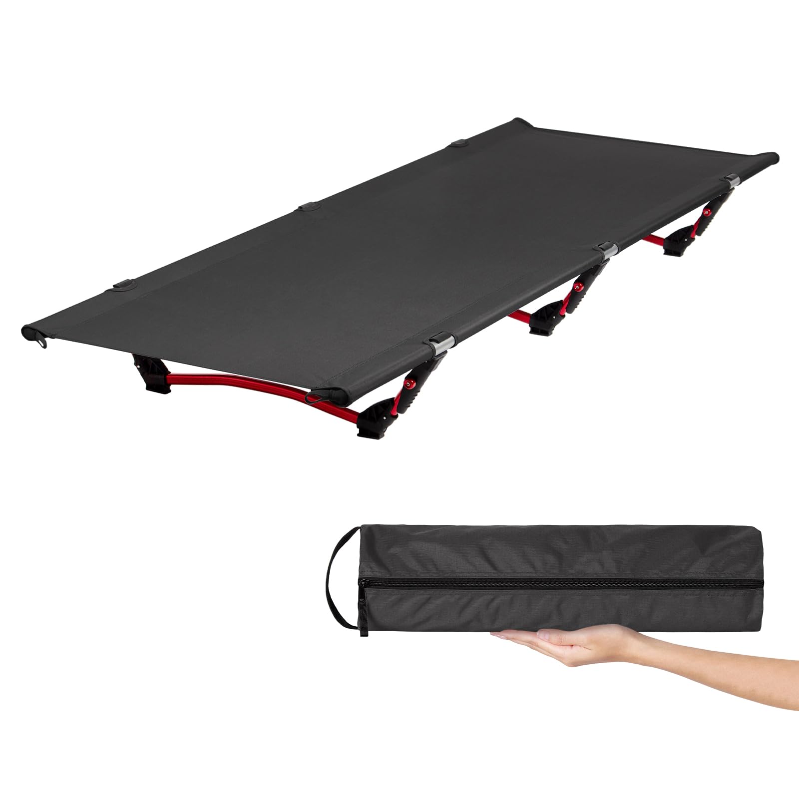Leogreen Ultra Leichtes Feldbett Upgrade Campingbett Klappbett Schwarz | 190 x 65 x 19 cm, Belastbarkeit bis 180kg, für Outdoor-Reisen, Wandern, Bergsteigen, leichte Rucksackreisen