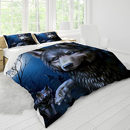 Hoimlm Wolf Duvet Cover King Microfiber Bedding Set, 3D Print Wolf Duvet Quilt Cover&Pillowcase With Zipper Closure - Image 2