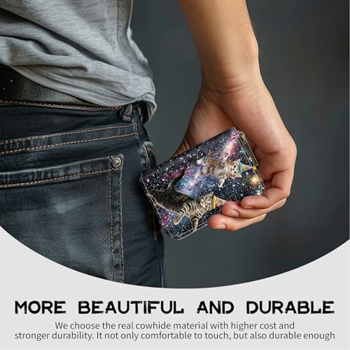 Image of Cute Credit Card Holder with Zipper, Cats Galaxy Nebula RFID-Blocking Card Case Small Wallet for Women Men, Multi-slot Card Organizer Case Travel Accordion Wallet
