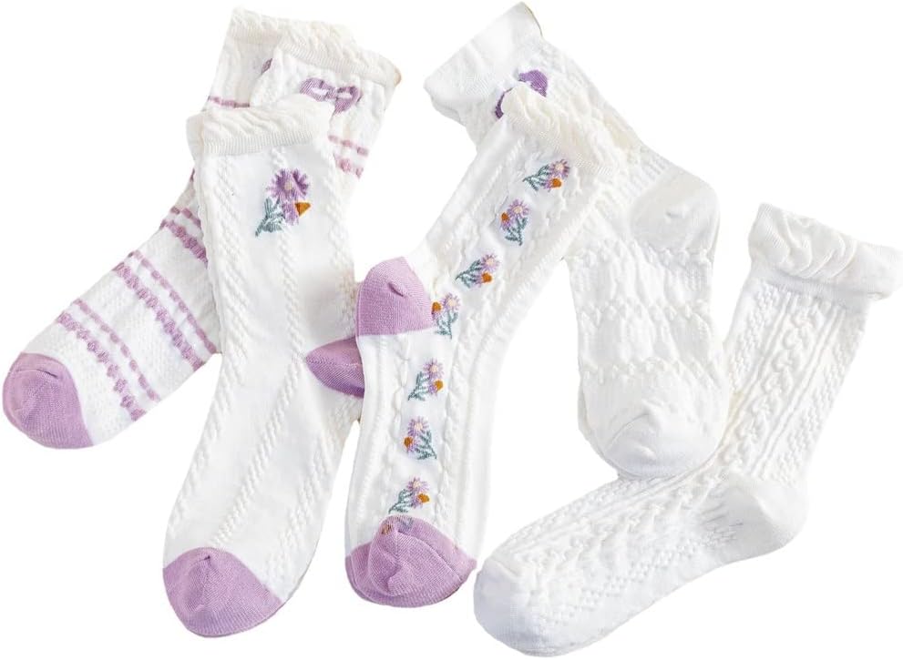 VIDI Autumn Tube Socks White Lace Heart Women's Fresh Floret Cotton Breathable