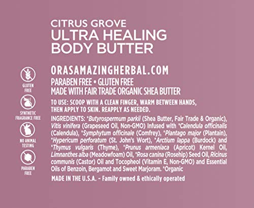 Ora's Amazing Herbal Ultra Healing Body Butter, Intensive Moisturizer For Dry Skin, Hand Cream with Organic Shea Butter, Marjoram & Bergamot Essential Oil, Herbal Skincare, Citrus Grove Scent, 2 oz - Image 6