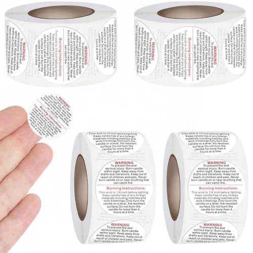 CllyCnny 2000PCS Candle Warning Labels: 1 Inch Candle Wick Stickers Candles Jars Safety Stickers Warning Labels for Small Candles Making Supplies
