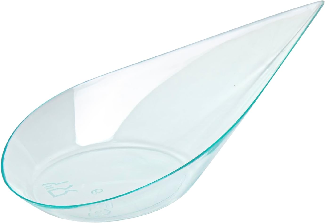 Restaurantware 4 x 2 Inch Teardrop Spoons 100 Appetizer Spoons - Disposable Indented Basin Seagreen Plastic Tasting Spoons For Weddings Or Catering