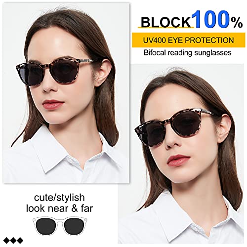 Image of MARE AZZURO Round Bifocal Reading Sunglasses Women Large Outdoor Readers 1.00 1.50 2.00 2.50 3.00 3.50 (Leopard, 150)