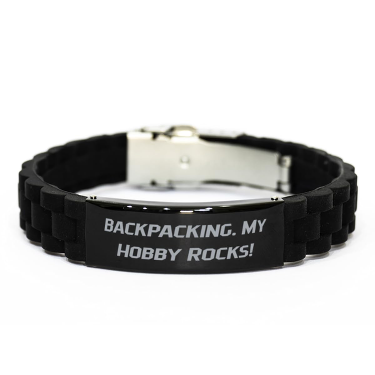 Mugart Motivational Backpacking Black Glidelock Clasp Bracelet, Backpacking. My!, Present For Men Women, Surprise Gifts From Friends, Backpacking gear, Backpacking equipment, Backpacking checklist,