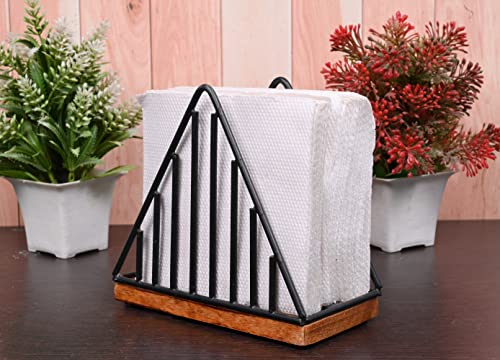 Iron Triangle Design Black Napkin Holder with Mango Wood Base for Tables, Countertop, Kitchen & Dining Room Décor (15.24cm x 7.62cm x 13.97cm) - Cosy Home Interiors Iron Triangle Design Black Napkin Holder with Mango Wood Base for Tables, Countertop, Kitchen & Dining Room Décor (15.24cm x 7.62cm x 13.97cm) - Image 5