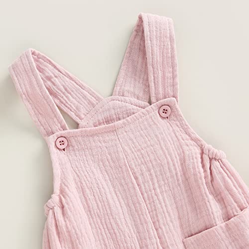 Maemukilabe Newborn Baby Summer Clothes Infant Button Suspender Overalls Jumpsuit Sleeveless Romper Boy Girls (Pink, 6-12 Months) #TOP3