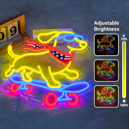 Image of Dachshund Skateboarding Neon Sign, Skateboard Dog Neon Signs for Wall Decor Cool LED Wall Art Decor, Dimmable Dog Lover Gift for Living Room, Bar, Shop, or Birthday Party (Dachshund -Blue)
