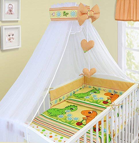 BABY CANOPY DRAPE MOSQUITO NET WITH HOLDER TO FIT COT & COT BED (DINO ORANGE)