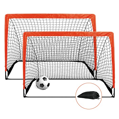 YSSOA 2 Set 4'x3' Portable Soccer Goals for Backyard Pop Up Folding Soccer Net with Carry Bag, Perfect for Youth, Adult, Games or Practice, Orange