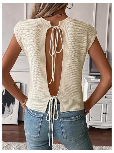 Verdusa Women's Tie Knot Backless Dolman Sleeve Round Neck Sweater Knit Top3