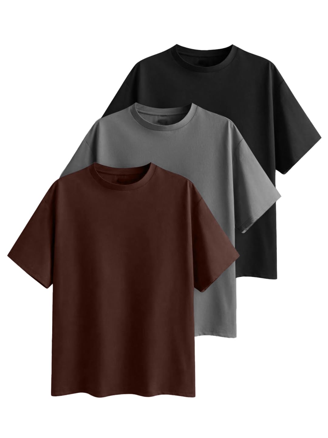 leotude Men's Oversized Half Sleeve Cottonblend Round Neck Solid Office Wear Tshirt for Man-picture-27