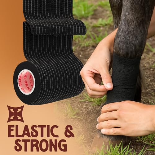 Image of Prairie Horse Supply 24 Rolls Black Self Adhesive Bandage Wrap 4 Inch Elastic Cohesive Vet Tape for First Aid, Medical, Sport & Animals Wound