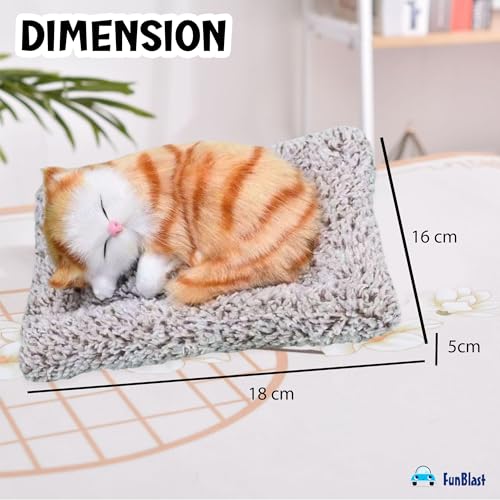 Image of FunBlast Cute Sleeping Cat Plush Toy with Meow Sound, Gift for Kids, Toy Accessories for Car Dashboard (Orange+Brown)