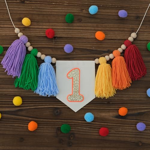 Ereniko Rainbow First One Birthday High Chair Banner