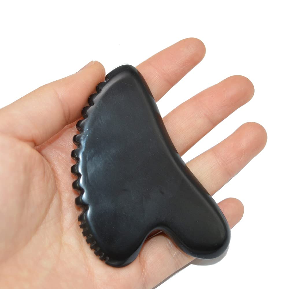 Outil De Massage Facial Gua Sha En Pierre Bian Naturelle – Grattoir Relaxant Noir