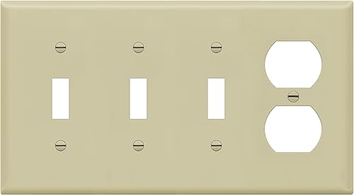 ENERLITES Placa de pared combinada de triple palancasalida de receptáculo dúplex individual, tamaño estándar, cubierta de interruptor de luz de 4