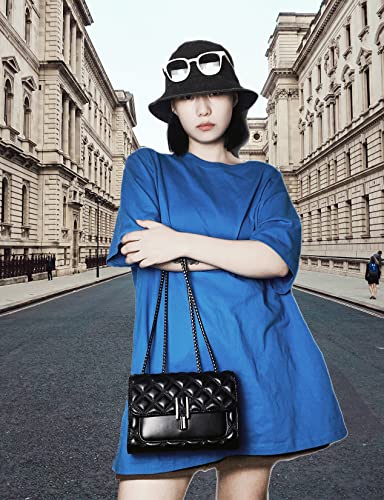 Black Crossbody Bags for Women Quilted Leather Purses Shoulder Bag Handbags with Chain Strap4