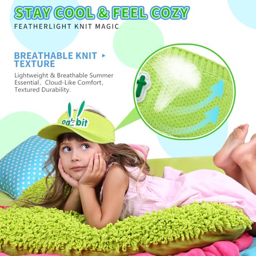 Kids Toddler Sun Visor Hat 2 Pack – Boys & Girls Summer UV Protection Hats for Beach, Park, Outdoor Play – Breathable Knit Sun Hat (Bunny Ears Blue + Green)3