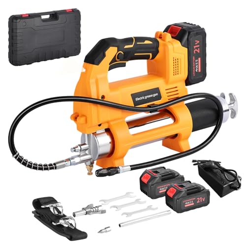 MISTRO Pompe à Graisse Électrique 10000 PSI, Pistolet à Graisse sans Fil avec 2x3000Mah Batteries Réservoir 400cc Tuyau Flexible 1m 2 Coupleurs et...