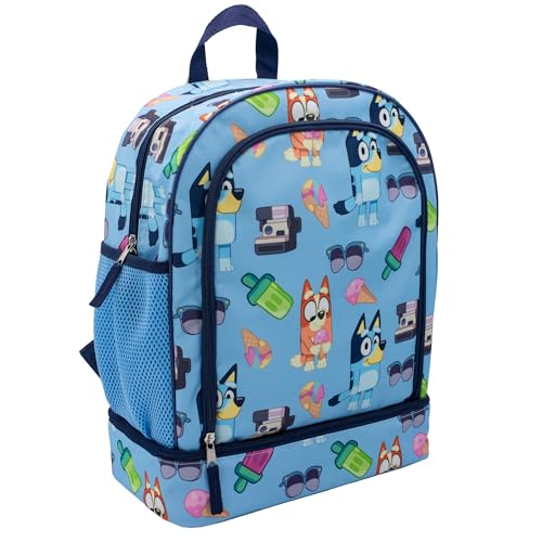 Image of AI ACCESSORY INNOVATIONS Bluey & Bingo 2 in 1 kids Backpack, 16 inch School Bag with Insulated Pocket & Bento Box for Boys & Girls, Blue