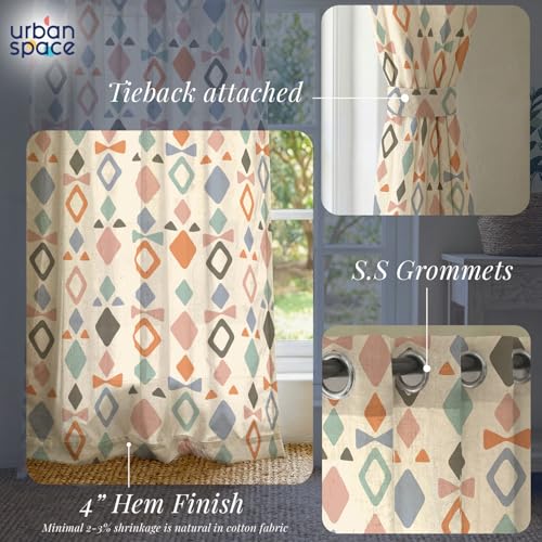 Image of Urban Space Boho Decorative Curtain for Window, 100% Cotton Curtain 5 Feet Long, 60-65% Room Darkening with Tieback and Eyelets, 1 piece Curtain for Home Decor (Polaris, Window - 5 Feet)