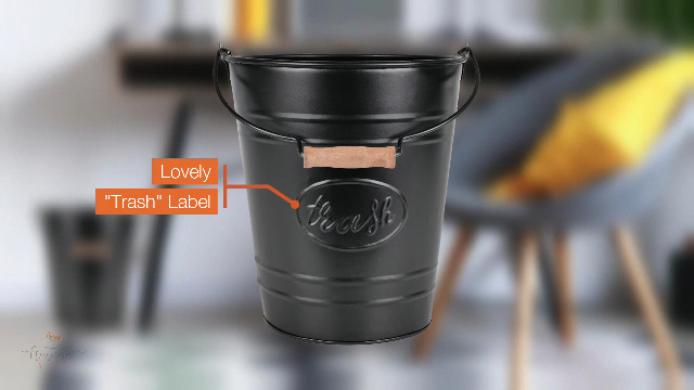 Image of Autumn Alley Black Farmhouse Bathroom Trash Can, Wooden Handle, 2 Gallon