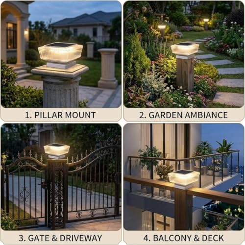 Image of XERGY Solar Powered Modern Design Outdoor Pillar Light | | 1200mAh Battery | Warm White Lighting | Auto ON /Off Dusk to Dawn | Waterproof for Garden, Gate, Balcony, Pathway & Fence Decor (Transparent)
