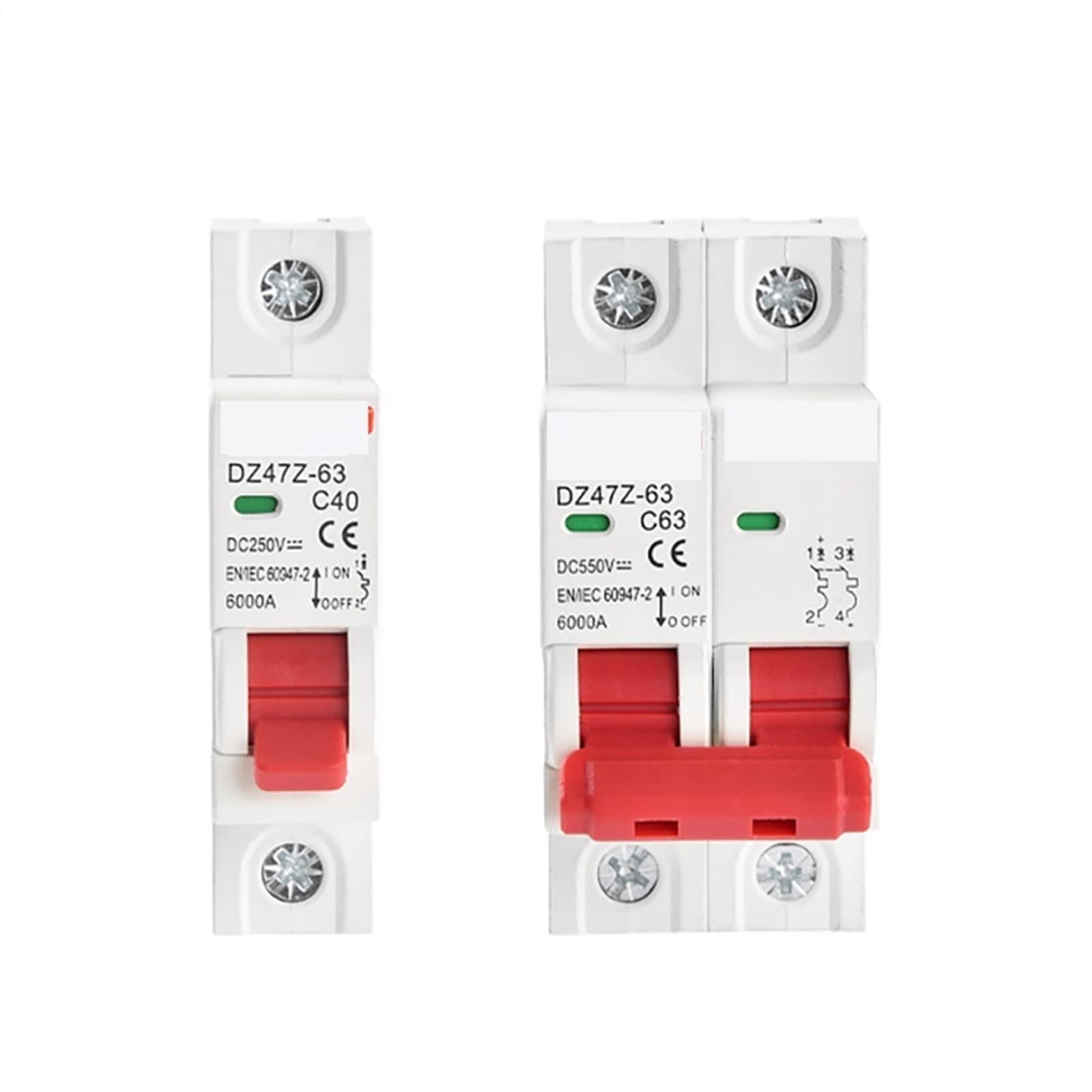 DZ47Z-63 DC MCB 1P 2P 250V 550V 63A 6kA Curve Switch Disjoncteur 1Pcs(1P 250VDC,20A)