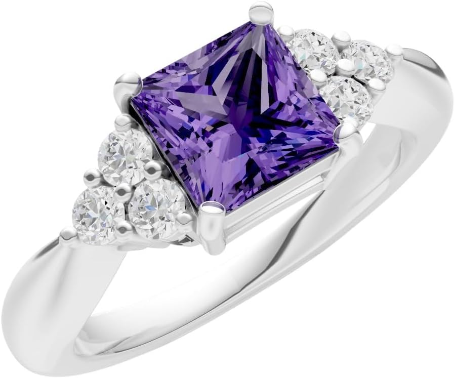 PEORA Princess Cut Cut Amethyst Solitaire Band Available in Solid 10K, 14K or 18K Ring – White, Yellow or Rose Gold