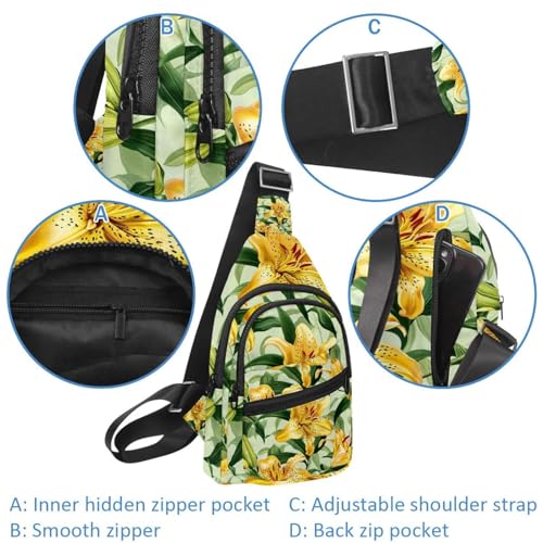 Mochila cruzada de lirio amarillo multicolor con correa regulable unisex 2