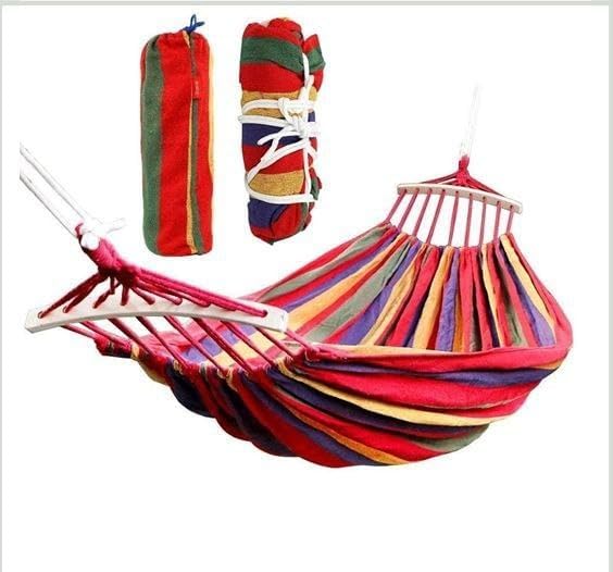 KRISHNPRIYA Camping Hammock Swing Cotton Fabric Portable Travel Tree Hanging Bed Indoor Outdoor Garden Beach Sleeping Jhula for Baby Adults Men & Women, Multicolour (Wooden Bar 2 Person)-image-20