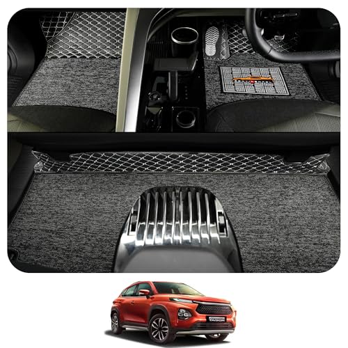 Image of CONTINENTAL [Butterfly 7D Taisor Car Mats] Luxury 7D Car Floor Mats for Taisor (2023-2026) || Scratchproof & Waterproof Taisor 7D Car Mats || Color - Black & Silver