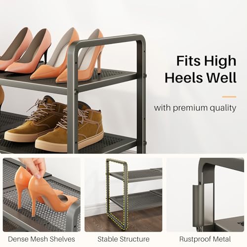 Image of SNTD Shoe Rack - Expandable Shoe Organizer for Closet, Adjustable Metal Shoe Shelf Storage, Stackable Long Shoe Stand Holder for Garage, Entryway, Door Entrance (Grey, 2-Tier)