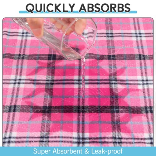 Image of Washable Pee Pads for Dogs - 18 inchx24 inch 2PCS, Whelping Pad for Puppy Training, Playpen Crate Bed Floor Protector, Reusable Dog Potty Pads Non-Slip, Super Absorbent & Odor Controlling, Pink Plaid