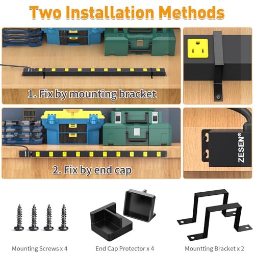 Image of 10 Outlet Long Power Strip, Wide Spaced Outlet Power Bar, Heavy Duty Metal Power Strip with 6FT Cord for Work Bench, Garage, Shop, Overload Protection Switch, ETL Listed (15A /1875W)