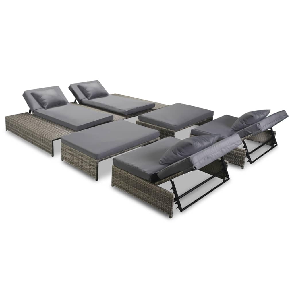Juego de muebles de jardín modulares de 5 piezas, con respaldo ajustable, incluye cojines y cojines, color gris
