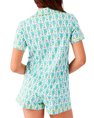 Image of Womens Y2k Preppy Pajamas Set, 2 Piece Button Down Monkey Beach Shorts Set Holiday Vacation Loungewear Pjs for Jammies Back to School Party Birthday Gifts(Zesty Mint, Small)