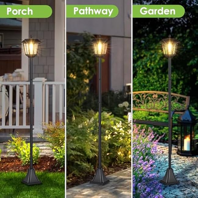 Greluna 68 Inches Solar Lamp Post Light Outdoor, Warm White, IP45 Waterproof Solar Post Lights Outdoor, Pole Lights Decorative Lamp for Yard Garden Patio Lawn Pathway Driveway Front/Back Door2 Pack,