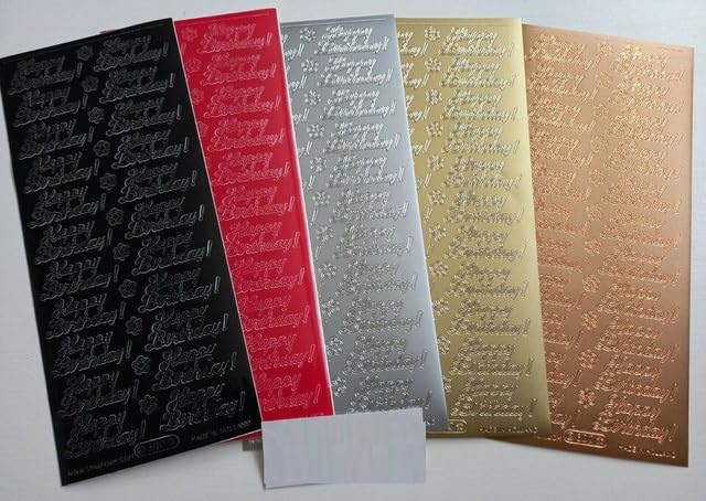 Vision4ever 1Pcs 1.7cm High 3.2cm Gold Color Wide Happy Birthday Peel Off Stickers Card Making Easy to Use and Stick